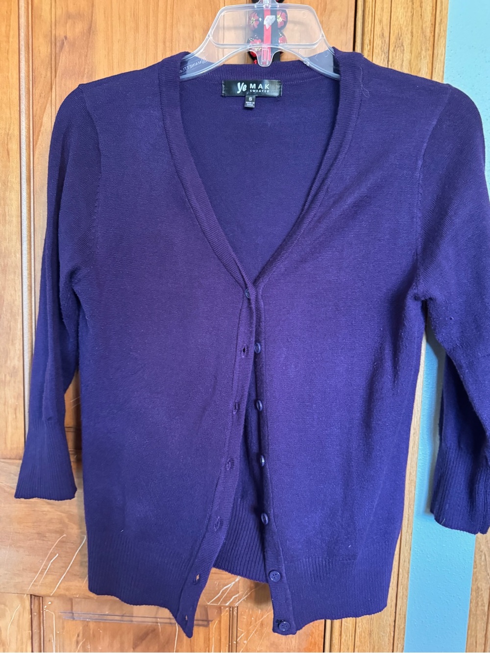 Women's Deep Purple V-Neck Button Front Cardigan